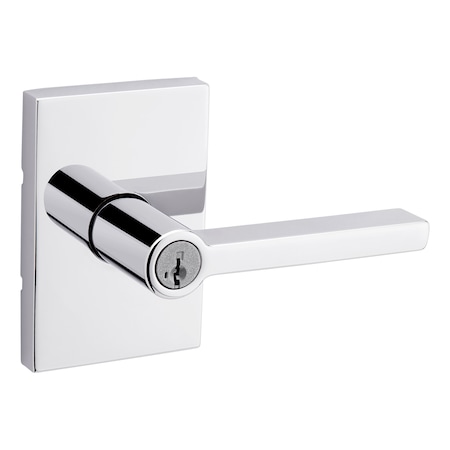 Kwikset Halifax Lever , Rectangular Rose Entry Door Lock SmartKey , 6AL Latch, RCS Strike Bright Chrome Finish 740HFLRCT-26S
